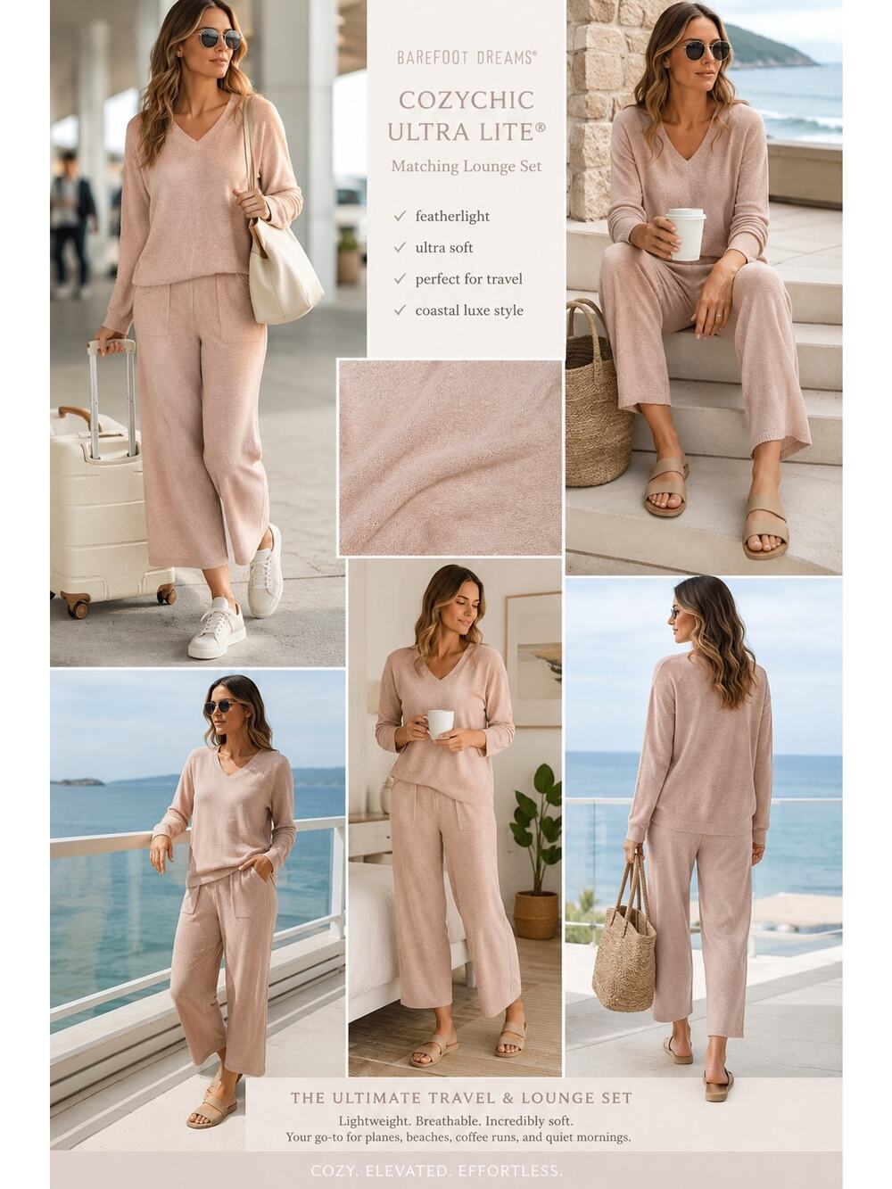 Barefoot Dreams CozyChic Ultra Lite Pink Lounge Set Matching Sweater Crop Pants